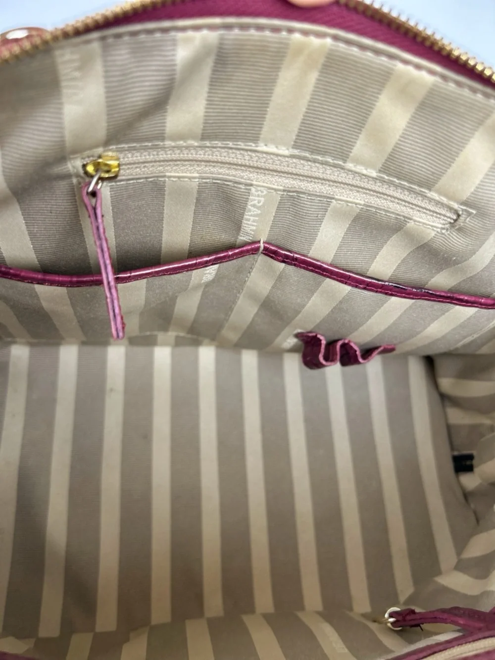 Brahmin La Scala Purple Pink Croc Embossed Boysenberry Vivian Dome Satchel